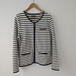 Saint James Atelier Navy and Off White Striped Cardigan Cotton Zip Up Size 12